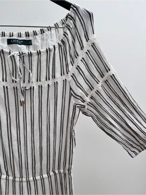 Lauren Ralph Lauren striped tiered dress 2 crinkle cotton crochet boho bohemian